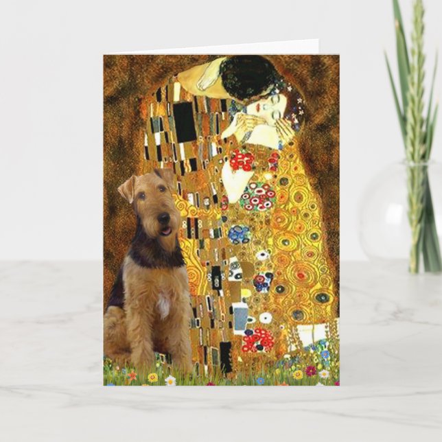 Cartão De Festividades O Beijo - Airedale Terrier (#1) (Frente)