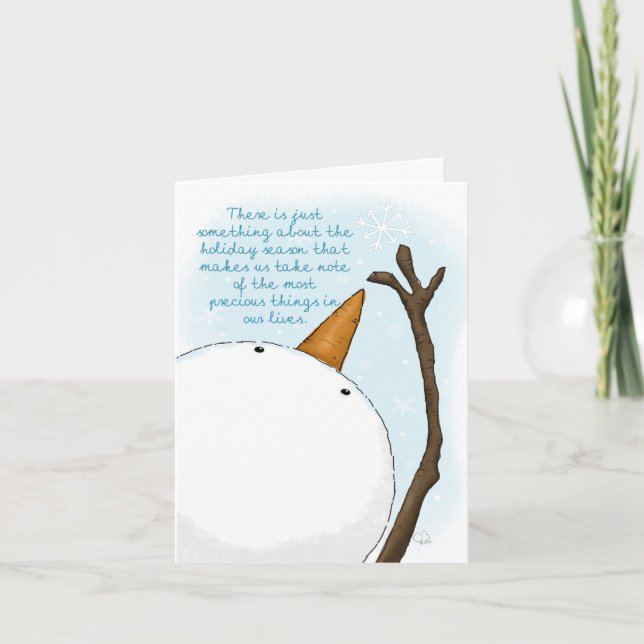 Cartão De Festividades O Boneco de Neve Alcança o Floco de Neve Coisas Pr (Frente)