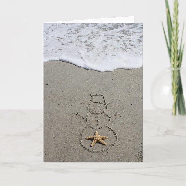 Cartão De Festividades O boneco de neve de Beachwrite (Frente)