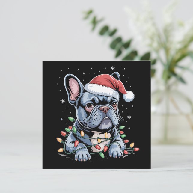 Cartão De Festividades O Bulldog Francês Passou O Chapéu de Natal Francês (Em pé/Frente)