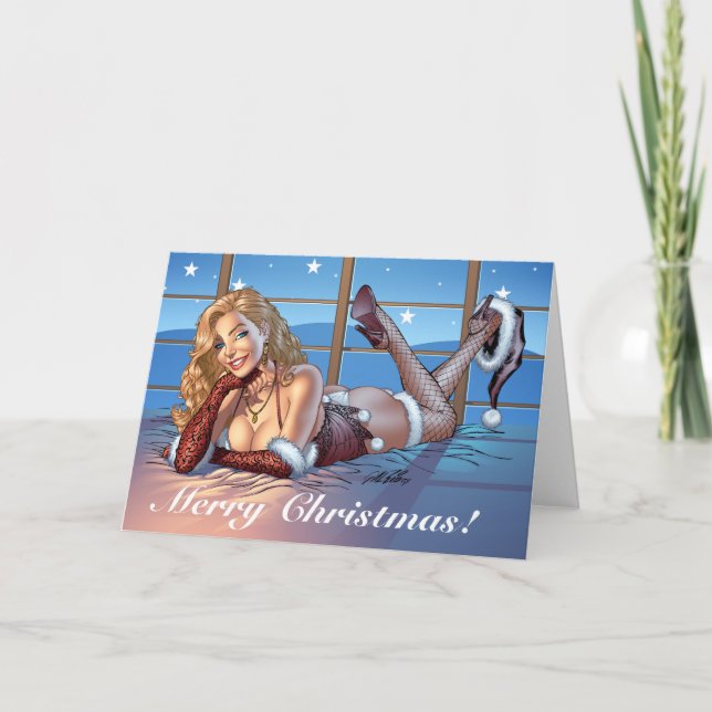 Cartão De Festividades O cabelo louro, azul Eyed a ilustração da beleza - (Frente)