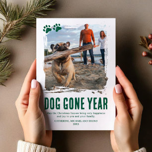 Cartão De Festividades O Cachorro Passou O Ano Com Foto Verde