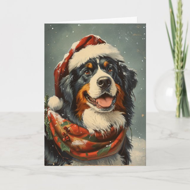 Cartão De Festividades O cão da montanha Bernese personalizou o Natal (Frente)