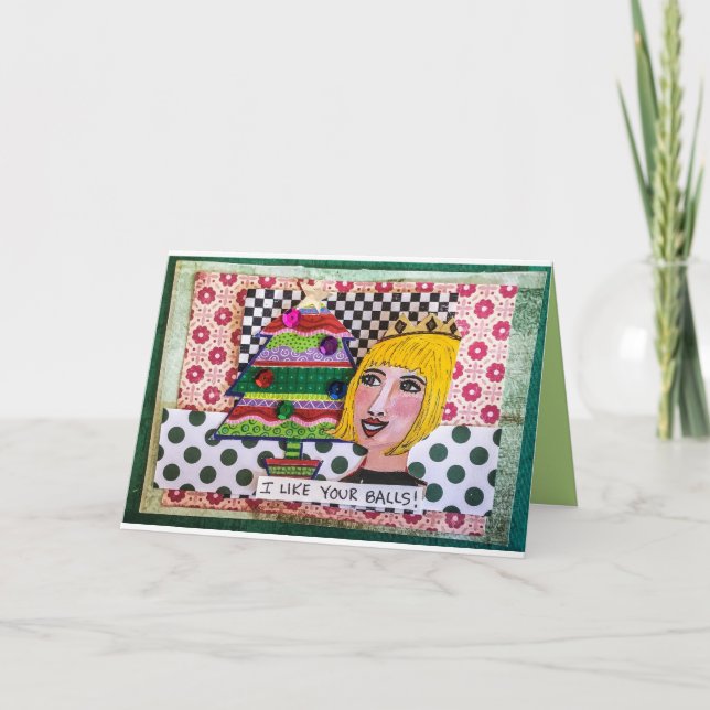 Cartão De Festividades O cartão-Eu do feriado gosta de suas bolas (Frente)