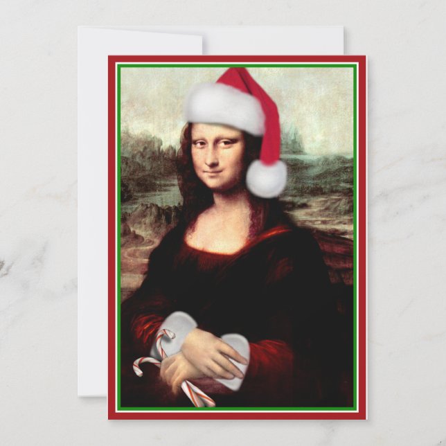 Cartão De Festividades O Chapéu Natal de Mona Lisa (Frente)