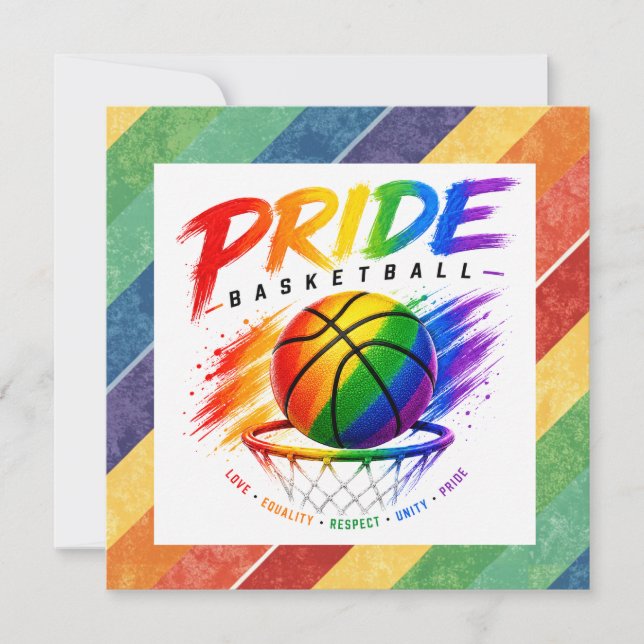 Cartão De Festividades O Design Temático Arco-íris do Basquete Pride (Frente)