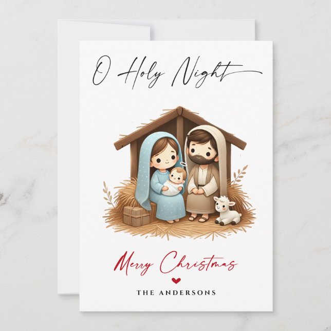 Cartão De Festividades O Foto da Santa Noite da Cena de Natal (Frente)