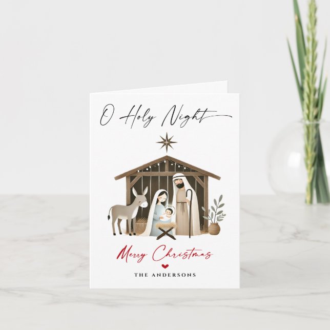 Cartão De Festividades O Foto da Santa Noite da Cena de Natal (Frente)