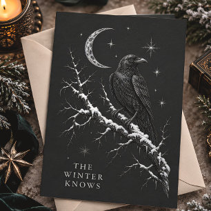 Cartão De Festividades O Inverno Conhece o Corvo Lua Gótica de Natal