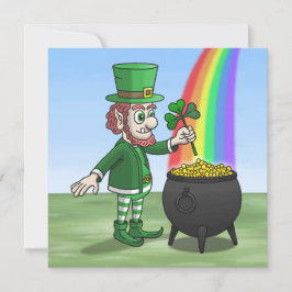 Cartão De Festividades O leprechaun irlandês e o pote de ouro