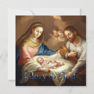 Cartão De Festividades O Nascimento com Maria, José e o menino Jesus 