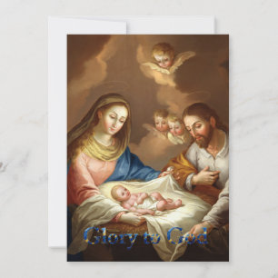 Cartão De Festividades O Nascimento com Maria, José e o menino Jesus