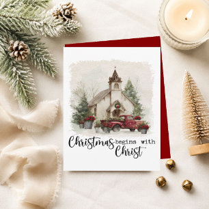 Cartão De Festividades O Natal Começa Com Cristo Caminhão Vermelho Rústic