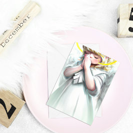 Cartão De Festividades O Natal começa com Cristo Rezando Anjo