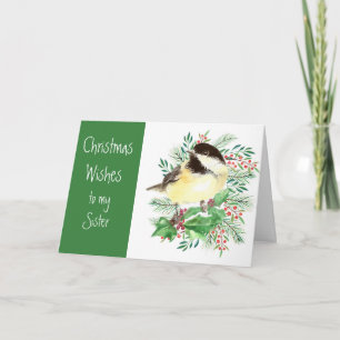 Cartão De Festividades O Natal Deseja a Irmã das Aves Chickadee
