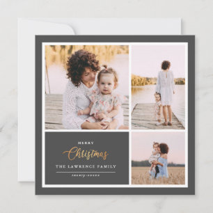 Cartão De Festividades O Natal é Dourado   Colagem de fotos da Cinza Mod