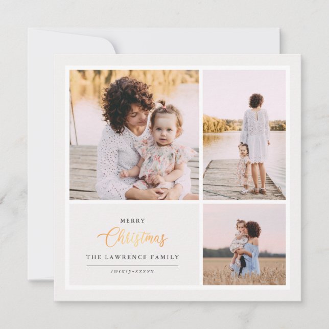 Cartão De Festividades O Natal é Dourado | Ivory Modern 3 feriados (Frente)