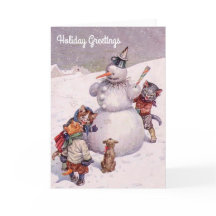 O natal vintage carda, boneco de neve & gatos