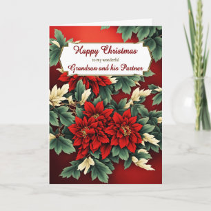 Cartão De Festividades O neto e o parceiro Poinsettias de Natal