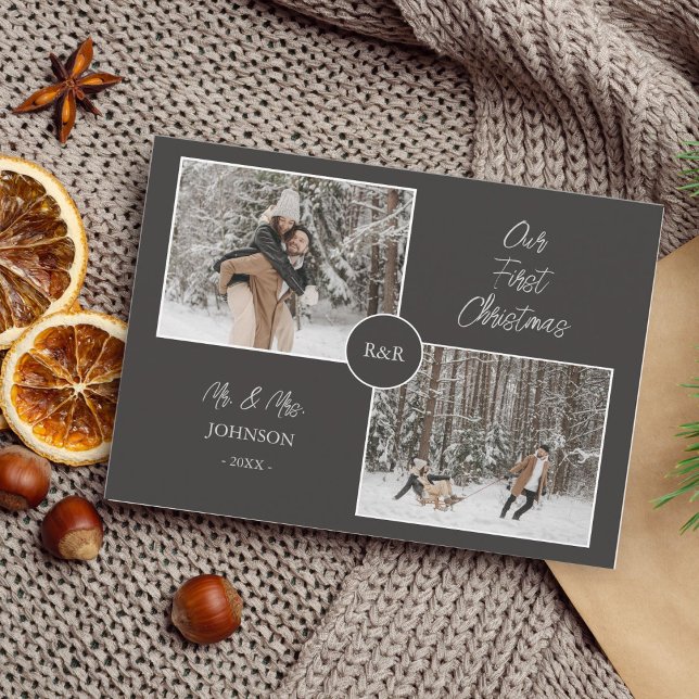 Cartão De Festividades O nosso primeiro Natal, Sr. e Sra. Feriado Diverti (Criador carregado)