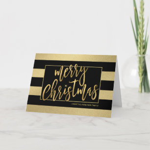Cartão De Festividades O ouro na moda do Feliz Natal listra o Mão-Roteir