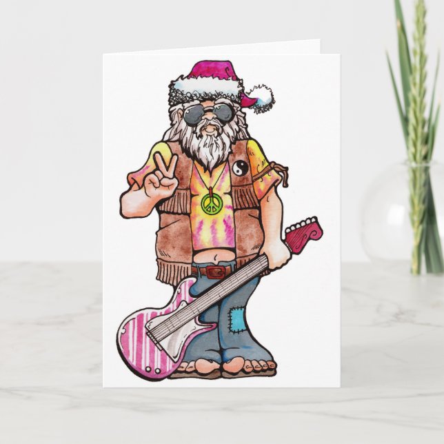 Cartão De Festividades O papai noel do hippy diz "Yule legal " (Frente)
