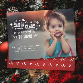 Cartão De Festividades O Papai Noel está chegando com a foto do roteiro