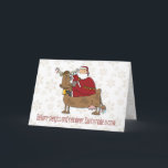 Cartão De Festividades O papai noel montou um Natal engraçado da vaca<br><div class="desc">Antes que o papai noel viajou o mundo em um trenó promovido com rena montou realmente uma vaca agradável-decorada. Um cartão de Natal divertido dos desenhos animados para amigos e família com um sentido de humor!</div>