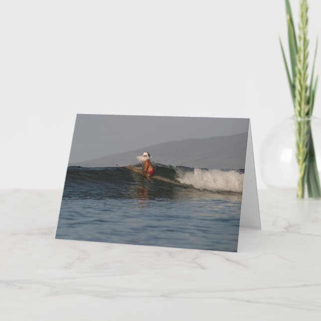 Cartão De Festividades O papai noel toma às ondas em Maui (Frente)