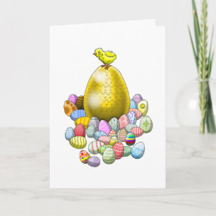 Cartão De Festividades O Pintinho da Páscoa e o Ovo de Páscoa do Ouro