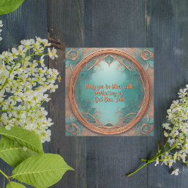 Cartão De Festividades O quadro de cobre delicado no fundo da turquesa