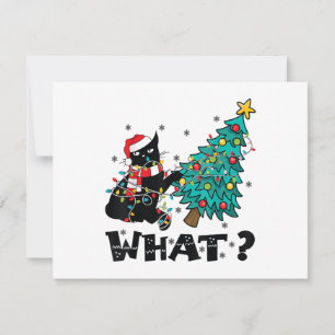 Cartão De Festividades O QUE É divertido Gato Preto Papai Noel Empurrando