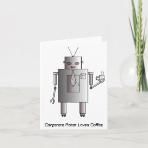 Cartão De Festividades O robô incorporado ama o café, engraçado retro 