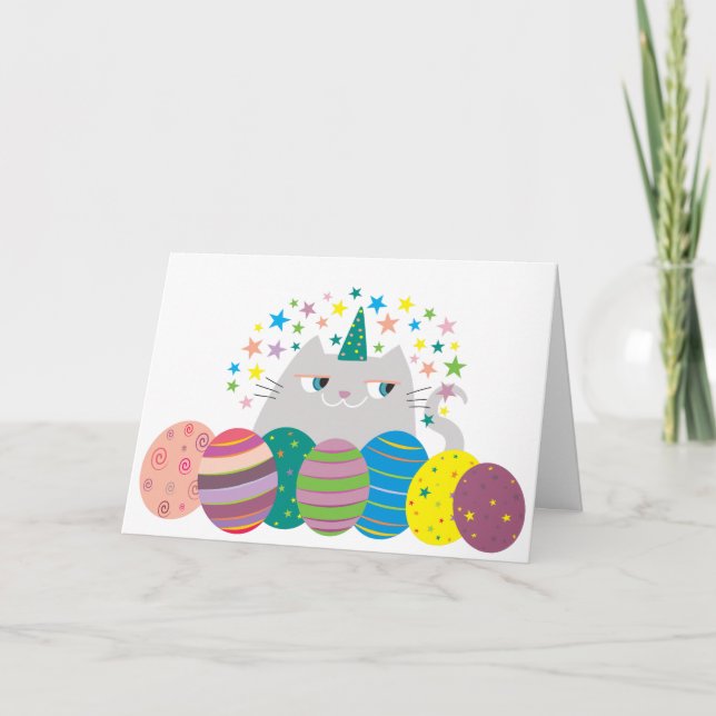 Cartão De Festividades O unicórnio bonito Caticorn do gato da páscoa (Frente)
