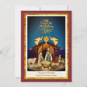 Cartão De Festividades "Ó Vem Adoremos a Ele" Natal Natividade
