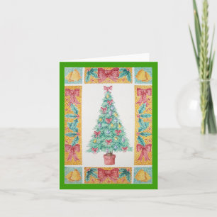 Cartão De Festividades O vermelho das decorações da árvore de Natal cu