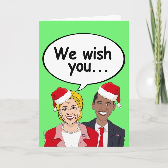 Cartão De Festividades Obama e Hillary te desejam o Natal Americano (Frente)