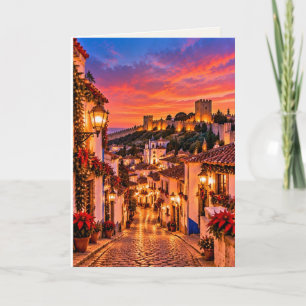 Cartão De Festividades Óbidos Portugal Design de Natal em Branco 02