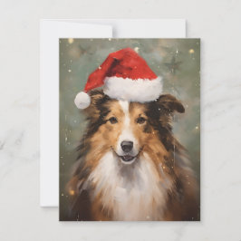Cartão De Festividades obra de arte de pincelada de Natal Collie