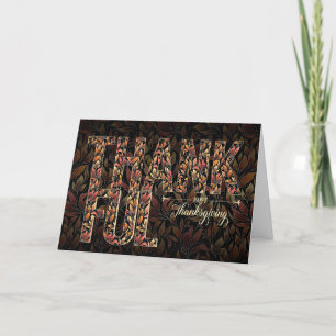 Cartão De Festividades OBRIGADO Autumn Leaf Typoographic Ação de Graças