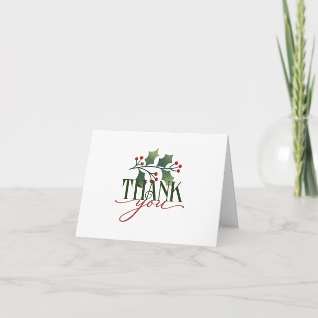 Cartão De Festividades Obrigado com Holly Sprig Holiday Card (Frente)