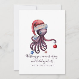 Cartão De Festividades Octopus de Natal no Mar Náutico Único de Santa Hat
