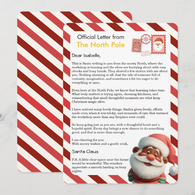 Cartão De Festividades Official Letter from the North Pole for Kids (Frente/Verso)