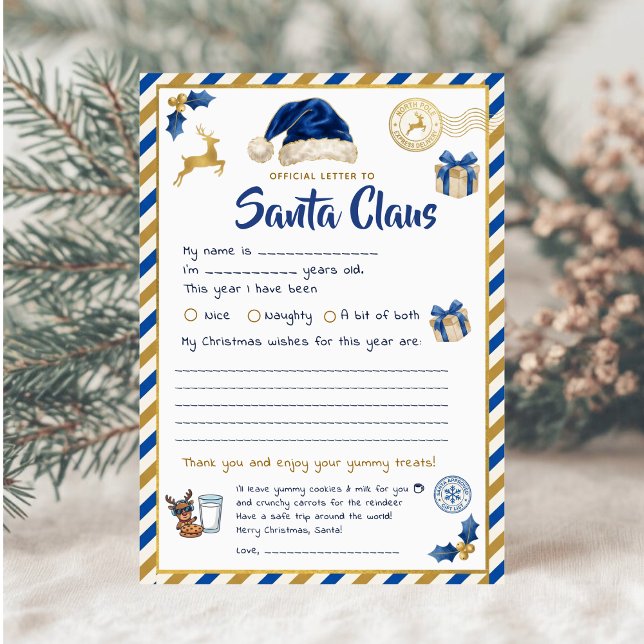 Cartão De Festividades Official Letter to Santa Claus | Blue Gold Kids (Criador carregado)