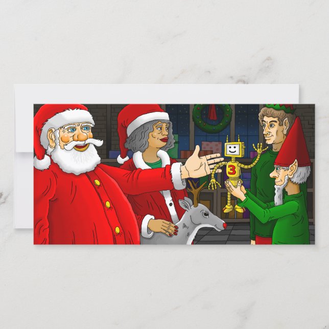Cartão De Festividades Oficina de Presentes do Papai Noel (Frente)