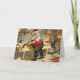 Cartão De Festividades Oficina do Natal de Papai Noel do vintage