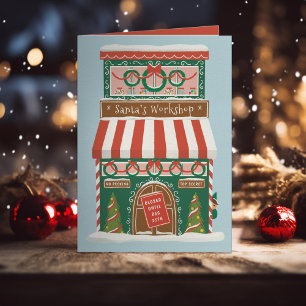 Cartão De Festividades Oficina do Papai Noel Ilustrada