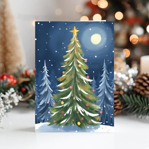 Cartão De Festividades Oh Árvore de Natal Paisagem de Inverno Nevado