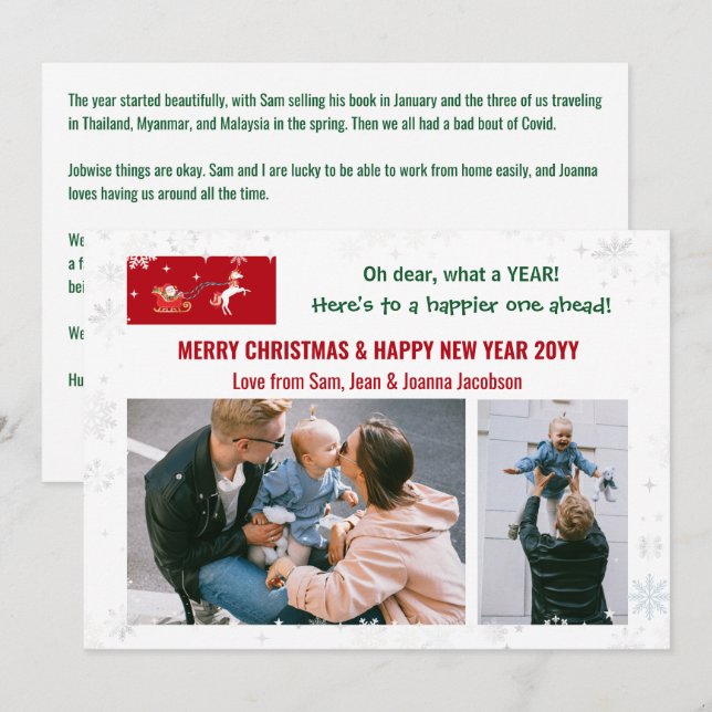 Cartão De Festividades Oh Caros Papais noeis Engraçados Unicorn 2 Fotogra (Frente/Verso)