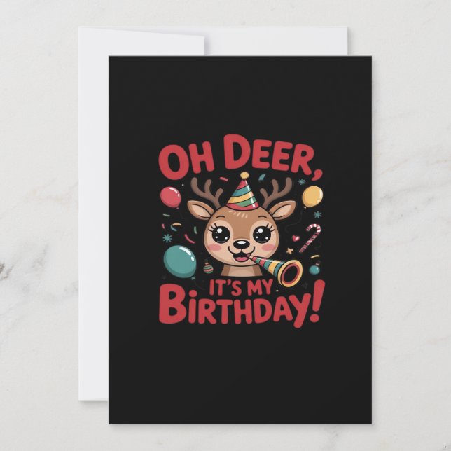 Cartão De Festividades Oh Deer Its My Birthday Cute Reindeer Festive Styl (Frente)